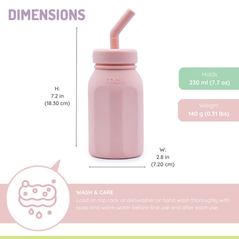 BPA-Free Pink Silicone Water Bottle with Straw for Kids