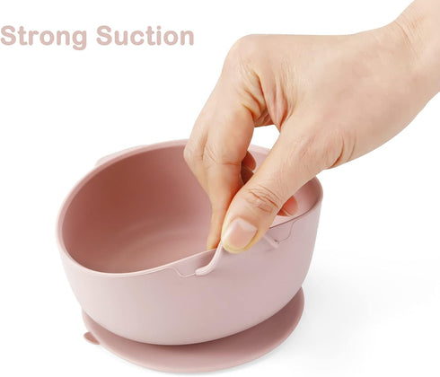 PandaEar 3 Pack Baby Bowls with Suction, Leak-Proof Silicone Food Bowl with Lids, Pink Rose Linen