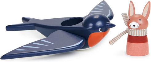 3+ Tender Leaf Toys - Swifty Bird - Solid Wood Bird Toy with Removeable Bunny Character - Open-Ended Play Toy