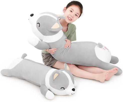 Plush Long Corgi Toy Cute Soft Stuffed Animal Corgi Doll Gift for Kids and Girls (Gray, 120cm/47.2in)
