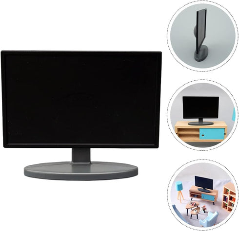 Toyvian Miniature Dollhouse TV, Black Simulation Plastic Television Furniture Model for Dollhouse Decoration