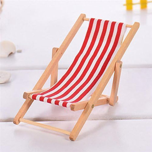 3pcs 1:12 Miniature Foldable Wooden Beach Chair, Mini Deck Chair, Indoor Outdoor Furniture Accessories with Red/Blue