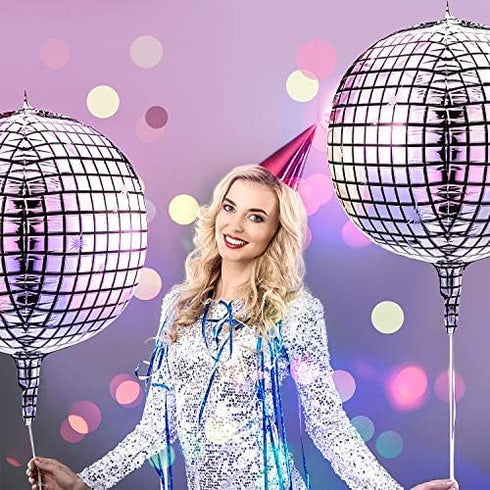 Gejoy 20 Pcs Large 22 Inch Disco Ball Balloons, 4D Round Laser Foil Metallic Mirror for 70s 80s Party Decorations