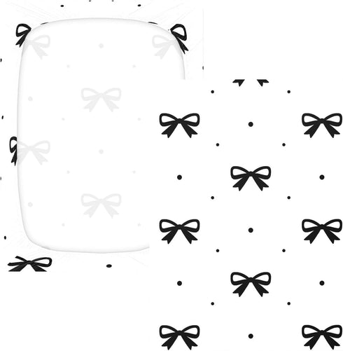 CZXW 52" 28" Black Bow with Polka Dots Crib Sheets Fitted x Natural Cotton Soft & Breathable for Baby Crib Mattress
