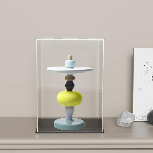 HEMYLU (9x9x13 inch) Acrylic Box with Matt Black Base, Simple Self-Assembly Clear Acrylic Display Case, Portrait Format