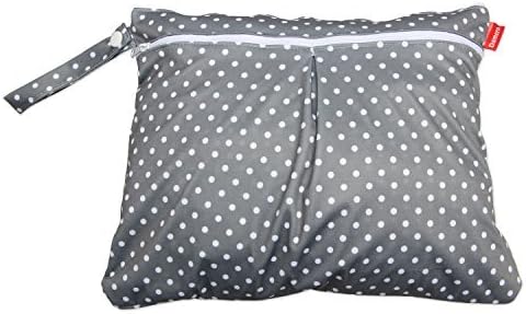 Damero 2pcs Wet and Dry Bag, Travel Bag with Handle for Cloth Diaper, Pumping Parts, Clothes, Gray Dots
