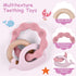 Vicloon Baby Teether Toys, Silicone & Natural Wood Teether Ring, Chewable Rings for Newborn Gift (Pink)