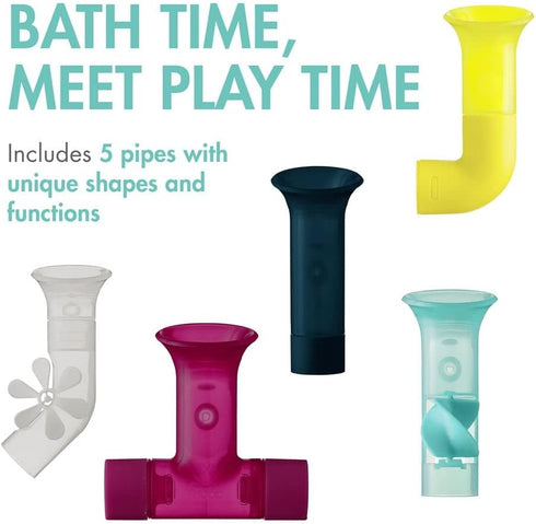 Boon Pipes Toddler Bath Toys - Multicolored Building Toys with Suction Cups, 5 Count for Kids Ages 12 Months and Up