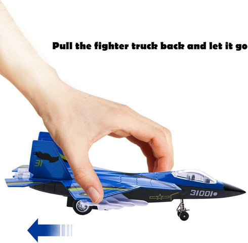 Pull Back Stealth Bombers & Fighter Planes Toy - Alloy Aircraft (Black & Blue)