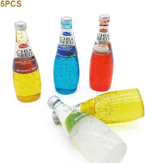 Dollhouse Kitchen Accessories Food, 1:12 Scale Miniature Beverage Bottles for Table Decoration (Five Drinks)