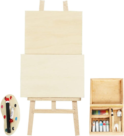 jojofuny Doll House Accessory Painting Tool Set, Wooden Easel Dollhouse Furniture Decoration