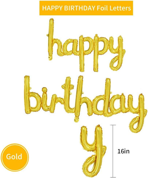 BEISHIDA Gold Happy Birthday Balloons Banner, 16 Inch Mylar Foil Birthday Letters Sign for Party Decorations