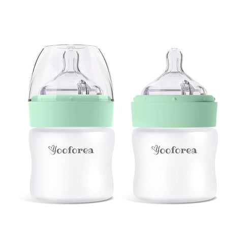 Yooforea Silicone Coated Glass Baby Bottle, 0M+ Slow Flow Nipple I Anti-Colic,