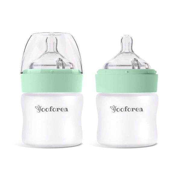 Yooforea Silicone Coated Glass Baby Bottle, 0M+ Slow Flow Nipple I Anti-Colic,