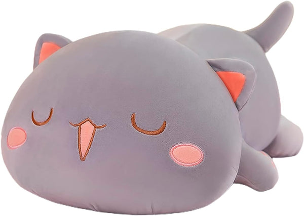 FUYU Cat Stuffed Animals, Soft Kawaii Kitten Plush Pillow, 27in/67cm Toy Gifts for Kids Room Decor (Gray Squinted)