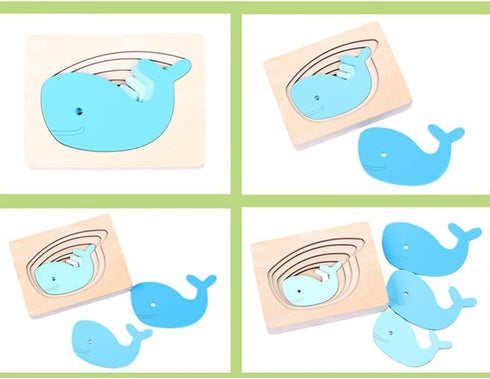 Kid Wooden Puzzles, Multi-Layered Gradient Whale Animal Puzzles, Cartoon 3D Jigsaw Brain Teaser Toys