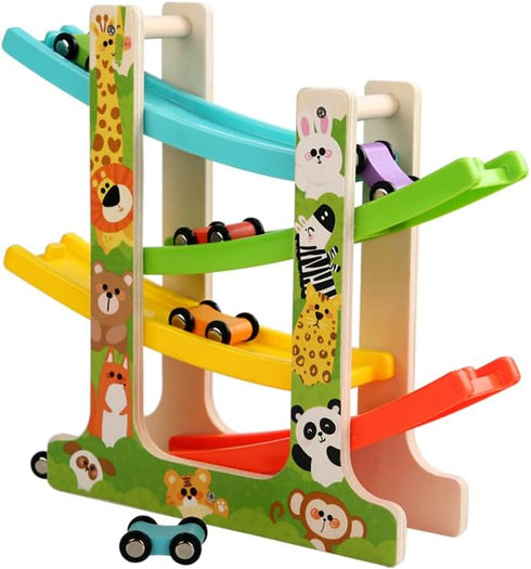 TUYFKDS Wooden Car Ramp Toy for 1 2 3 Year Old Boys and