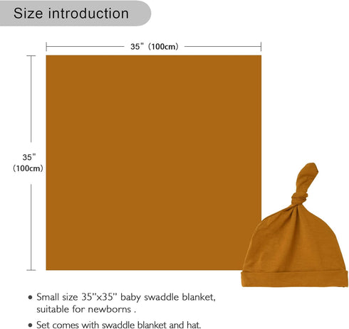 Newborn Swaddle Blanket with Hat Set - Hospital Receiving Blankets for Girls Boys (Copper, 35"*35")