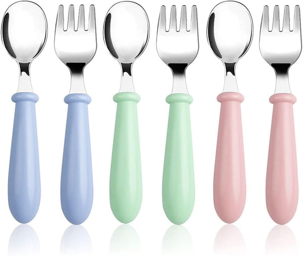 Pimoys 6 Pieces Toddler Utensils Kids Silverware Set, Stainless Steel Safe Flatware Metal Kids Cutlery with Round Handle