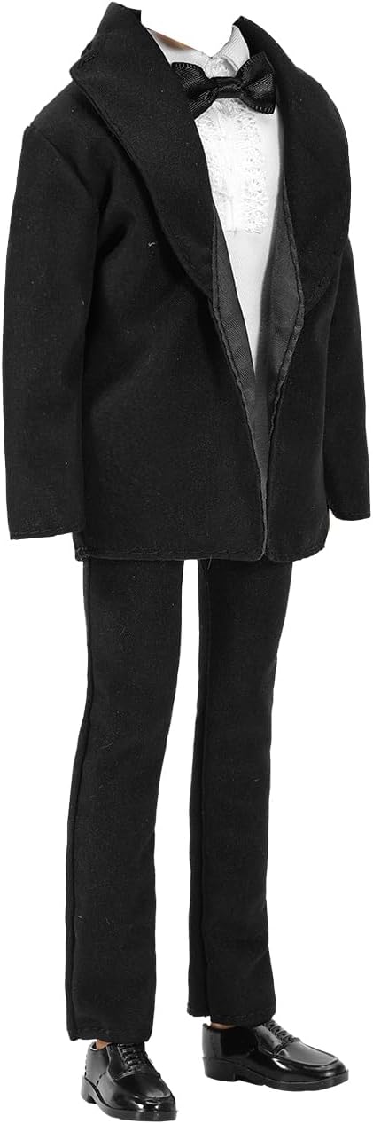 BARWA 3pc Doll Clothes Black Tuxedo Suit with Tie, White Shirt, Pants, Jacket for 12 inch Boy Doll