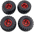 4PCS 1/10 RC Monster Truck Wheel and Tire Set, 135MM Rubber Tyres and 6 Spoke Plastic Wheel Rims (Red)
