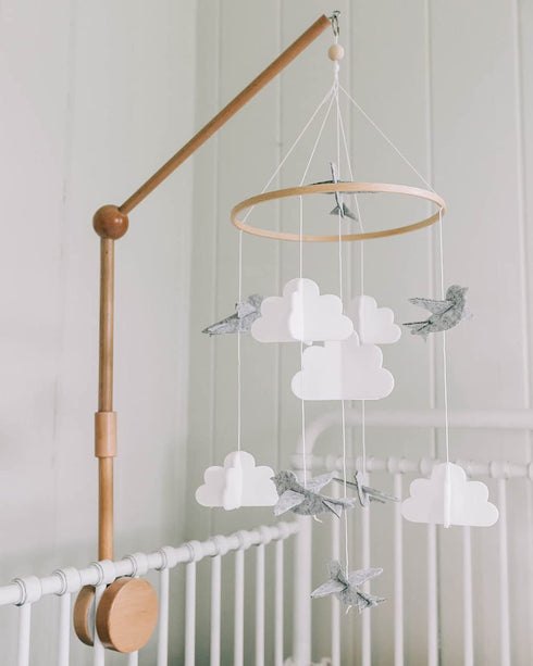 Baby Crib Mobile (Birds and Clouds) - Nursery Decor Ceiling Mobile for Boys & Girls - Grey & White Crib Accessories
