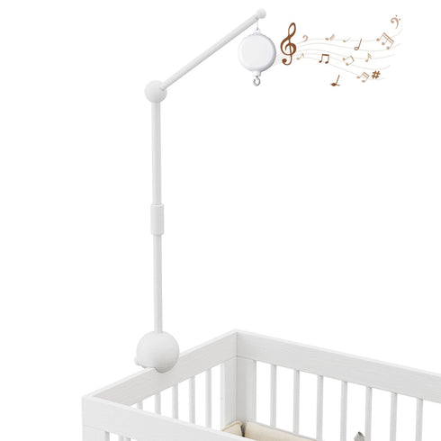 Crib Mobile Arm with Music Box,32.5 Inch White Crib Mobile Stand,Wooden Mobile