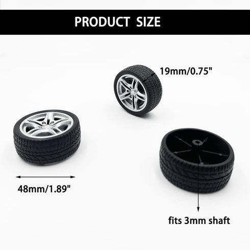 URIMPAVIDO 10PCS 48mm 5PCS Toy Car Wheel Toy Car Rubber Tire Wheels with Shaft Round Rod Axles for RC Car Truck Robot