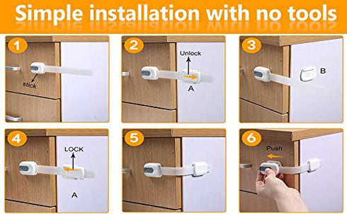 12 Pack Vmaisi Multi-Use Adhesive Straps, Childproofing Cabinet Latches for Drawers, Fridge, No Drilling (White)