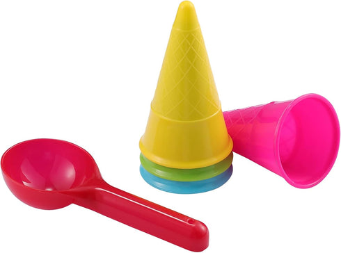 Kisangel 10pcs Plastic Ice Cream Cones, Kids Ice Cream Scoop Set for Outdoor Beach Sand Play Toys