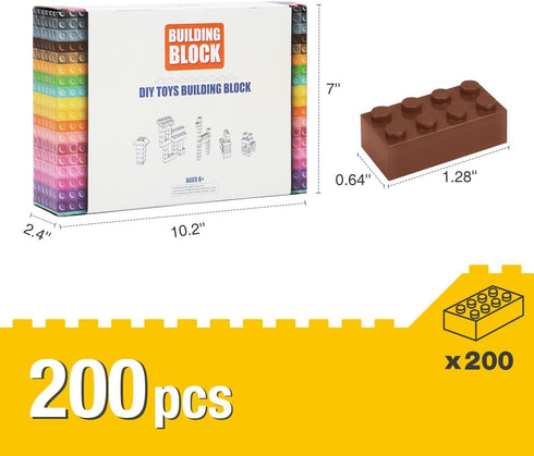 Classic Building Bricks, 200 Piece 2x4 Building Blocks STEM Creative Toys Compatible with All Major Brands for Kids Age