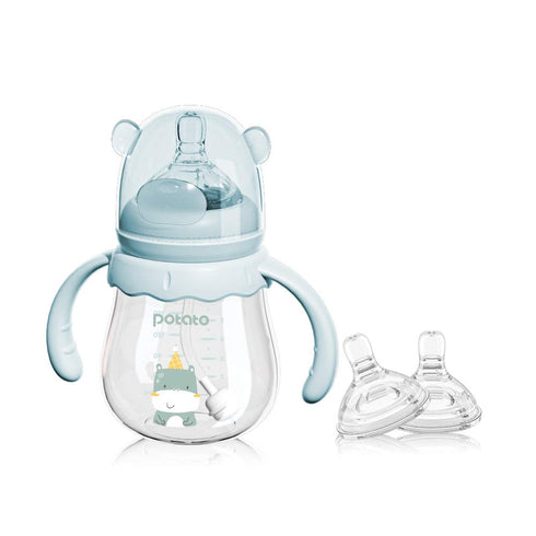 POTATO Glass Baby Bottles, Anti-Colic Breastfeeding Bottles with Medium Flow Nipple, Suitable