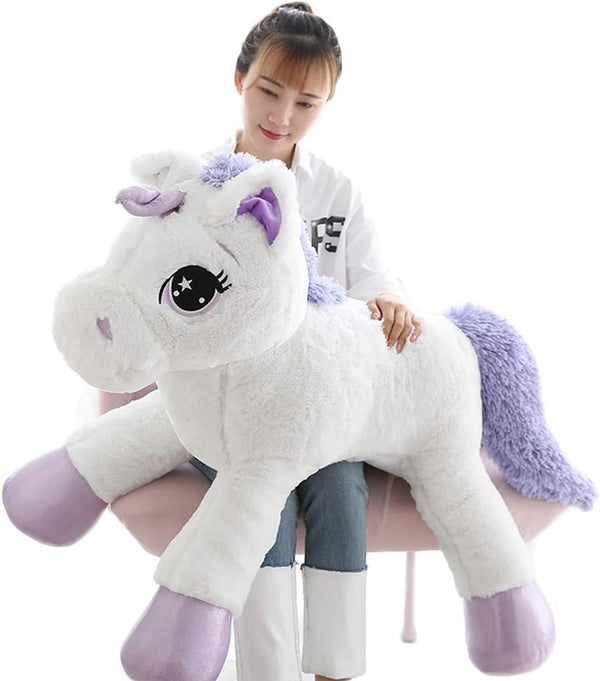 Giant Unicorn Stuffed Animal, Soft Large Plush Pillow Cushion (White, 43")