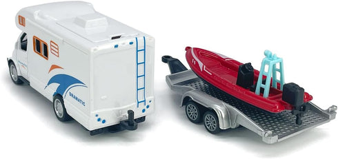 Metanyl 3 4 5 6 7 Motorhome Camper Trailer Towing Speed Boat Model Diecast Toys for Boys Pull Back RV Toy Vehicle