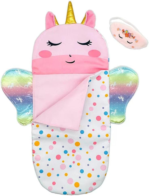 Baby Doll Sleeping Bag Toy Playset, Rainbow Unicorn Doll Bedding Accessories with Eye Mask for 12 Inch Doll