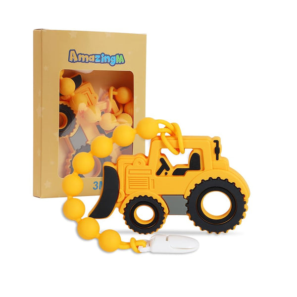 Baby Food Grade Silicone Carrier Vehicle Teether Toy with Pacifier Clip Holder,Teething