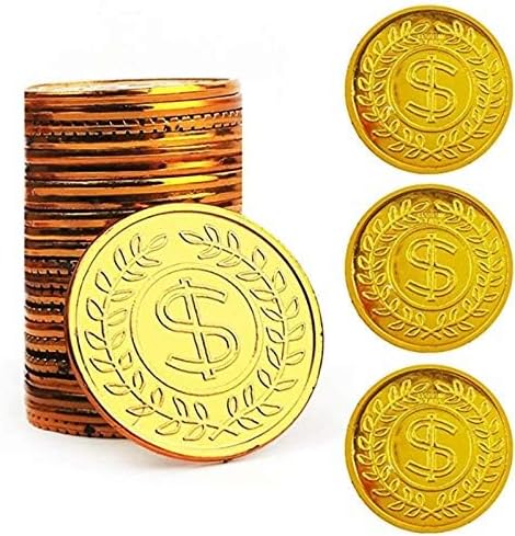 TCOTBE Pirate Gold Coins Plastic Set of 100 - Play Gold Treasure Coins for Pirate Party, Treasure Hunt Game