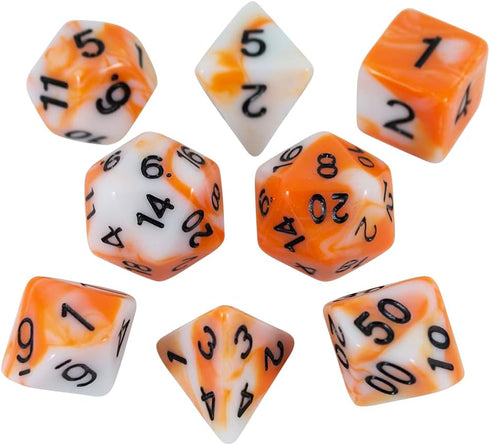 Orange and White DND Dice Set - 'Troll Slayer'