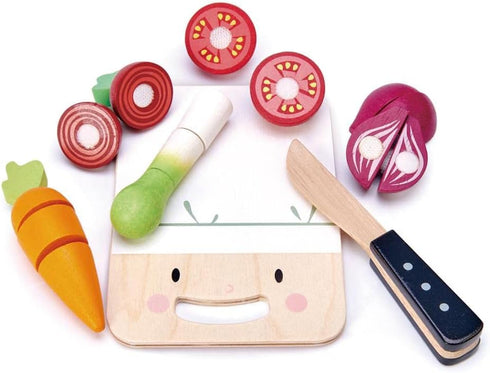 Tender Leaf Toys Mini Chef Chopping Board - 16 Pcs Wooden Cutting Vegetable Toys with Knife for Play Kitchen