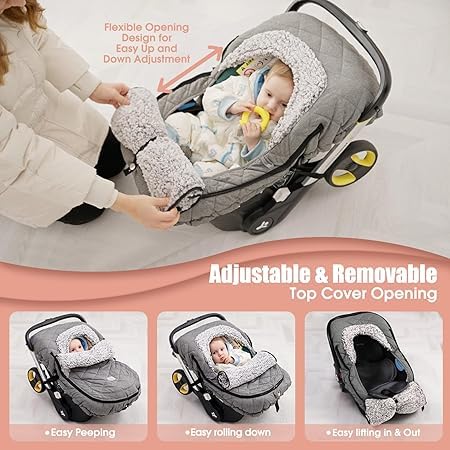 Cozy ACRABROS Car Seat Cover Baby: Winter Infant Carseat Canopy for Boy Girl Newborn, Zipper Peeping Window, Warm Cold