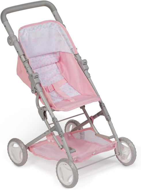 18" 3+ JC Toys - Berenguer Boutique | Fashionable Stroller with Canopy and Storage | Simple Folding |Pink Floral
