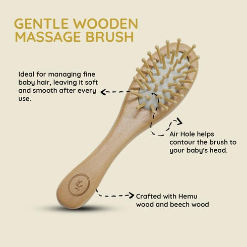 Everything Littles Set 3 Pack Wooden Baby Brush - | Massage Brush, Soft Goat Hair Cradle Cap Brush & Sturdy Wooden Comb