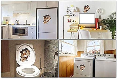 Pack of 2 Washroom Toilet Seat Stickers - Adorable Cat Animal Pattern 3D PVC Wall Decor