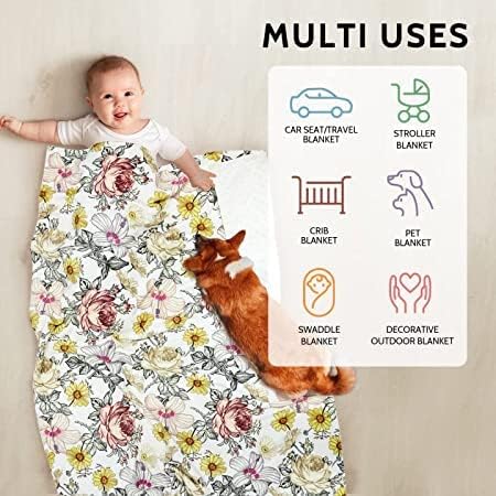 Floral Baby Blankets, Floral Minky Toddler Blanket for Boys Girls,Floral Nursing Pillow Cover, Breastfeeding Pillow