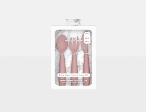 ezpz Happy Utensils for 24 Months+, BPA Free Toddler Fork, Spoon and Knife for Self-Feeding Development