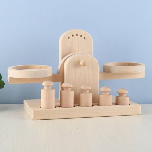 iplusmile Wooden Scale Montessori Math Materials Weighing Scale Set for Preschool Educational Learning