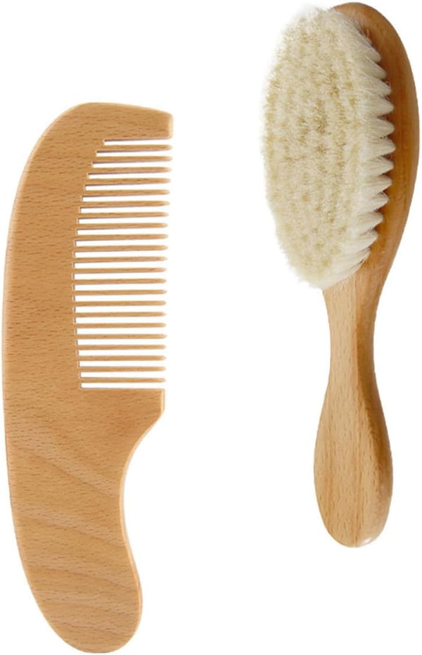 Hair Washing Comb and Wool Brush Set for Newborns, Soft Scalp Massage