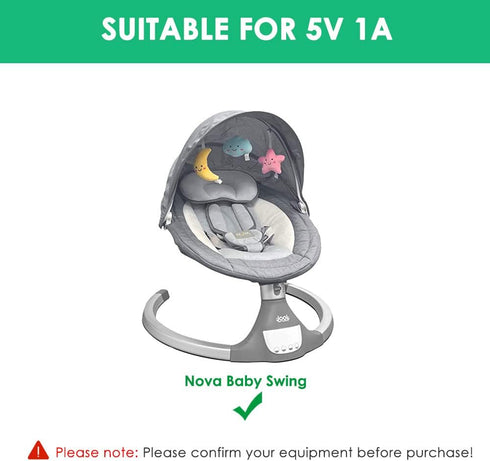 5V Replament Charger Power Cord for Baby Swing Compatible with Nova Baby Swing for Infants Motorized Portable Swing Power Adapter