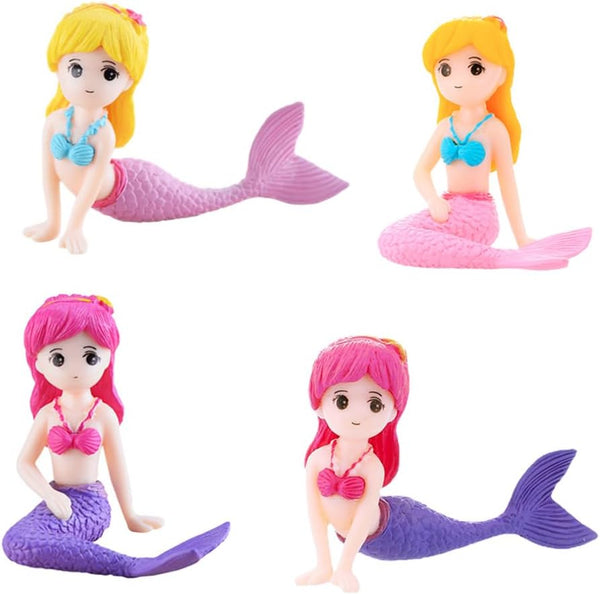 MAOMIA Miniature Mermaid Figurines, 4 Pcs Mini Toy Figure Collection for Birthday Cake Toppers and Decoration