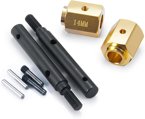 RCLIONS Steel Stub Axle with Brass Extended Wheel Hubs Hex +14mm for 1/10th TRX4 RC Crawler Car